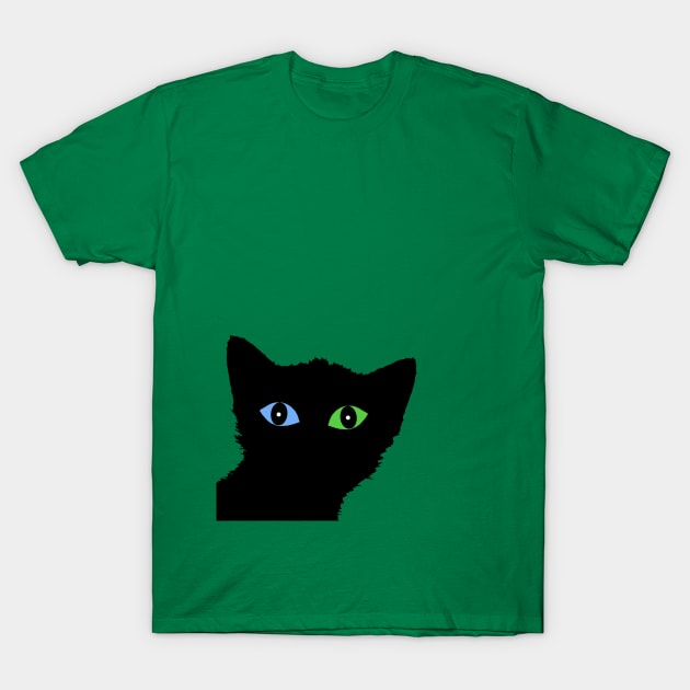 BLACK CAT WITH BLUE AND GREEN EYES T-Shirt by Scarebaby